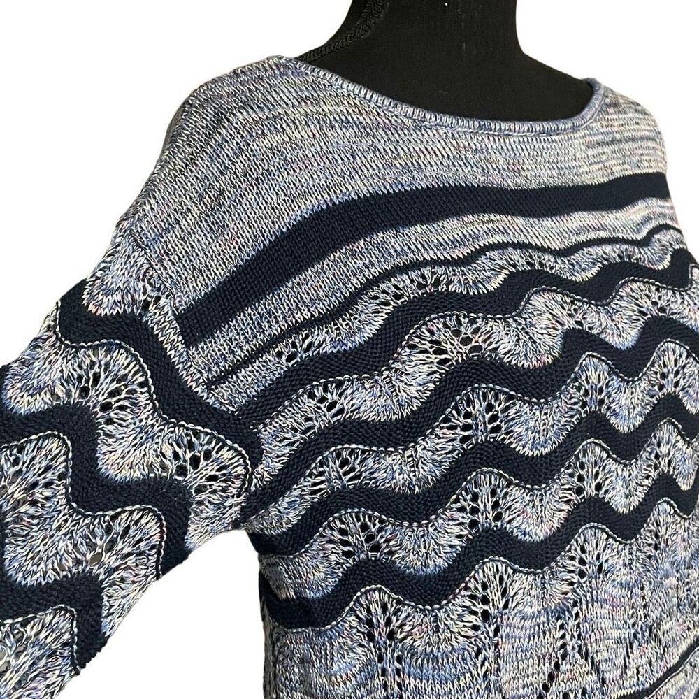 Evolution Blue Confetti Ric-Rac Open Knit Pullover Sweater - Picture 2 of 6